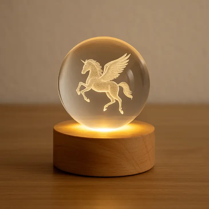 3D- Pegasus Crystal Ball with Wooden LED Base