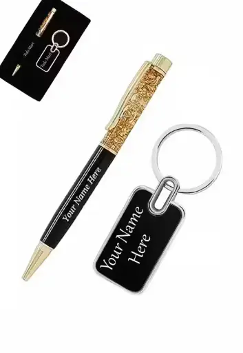 Gold Pen & Keychain Gift Set – Black Edition