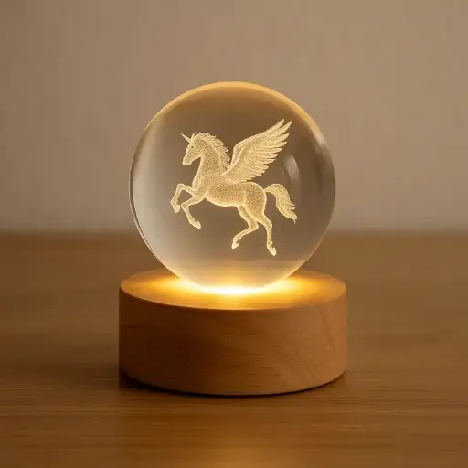 3D- Pegasus Crystal Ball with Wooden LED Base